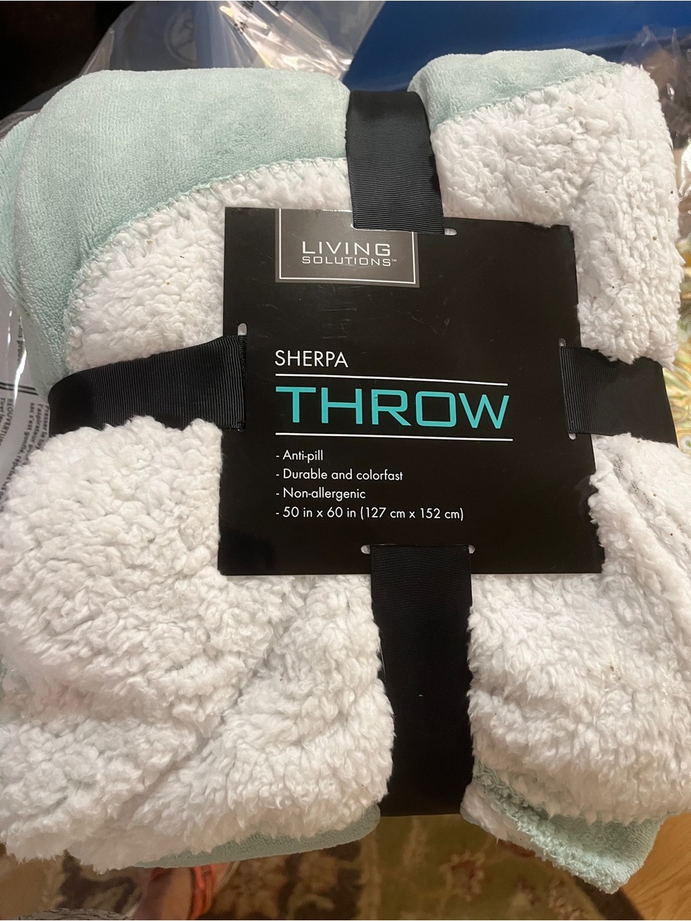 Sherpa Throw Blanket - Mint/White